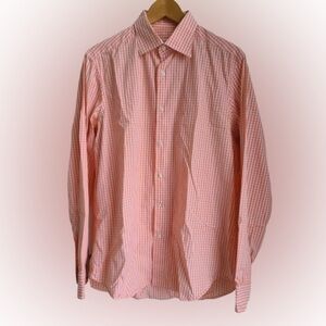 Fray Italy orange gingham cotton shirt size 16/41 made in Italy